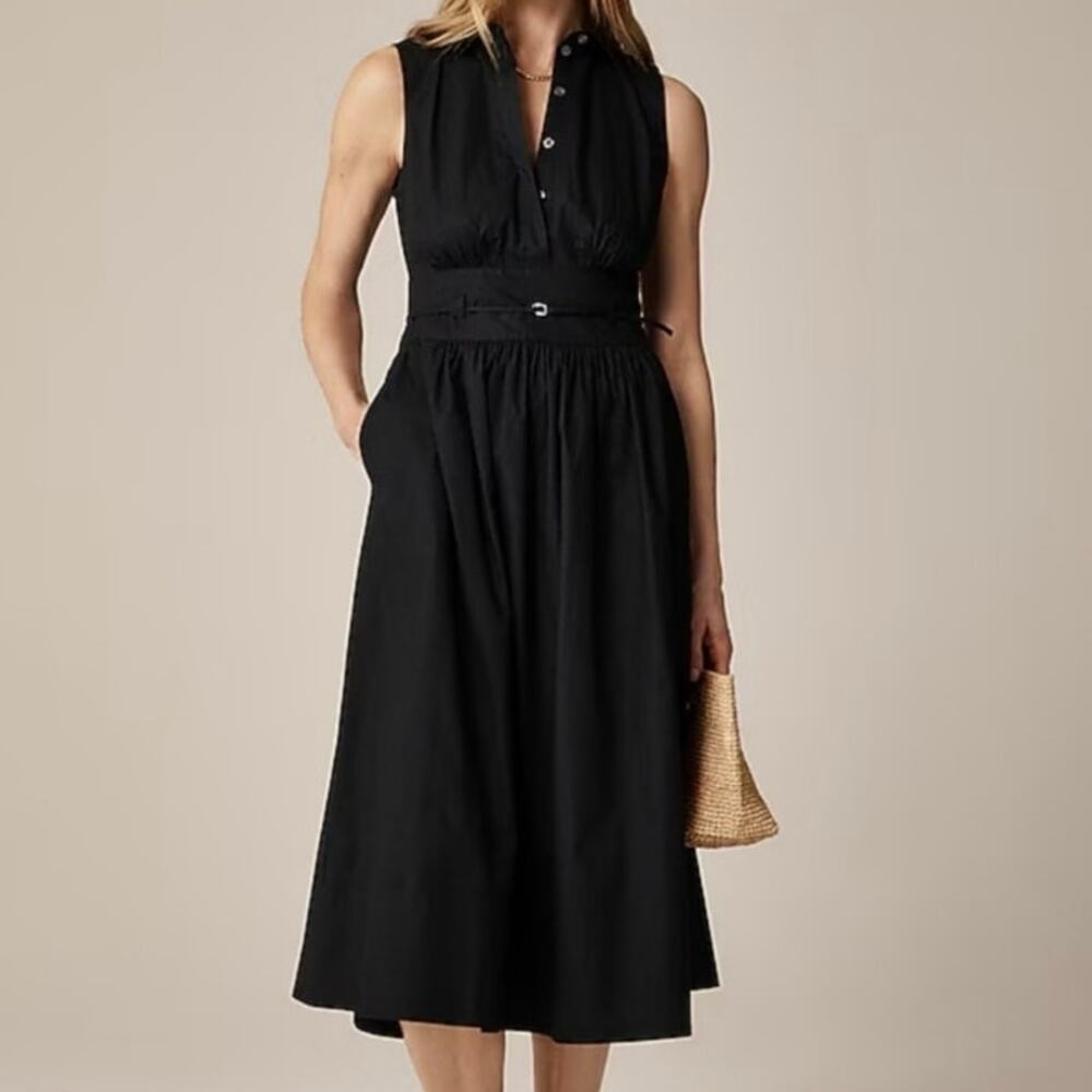 J.Crew Fitted Waist Midi Shirtdress Cotton Poplin Black Size 6 Tall NWT
